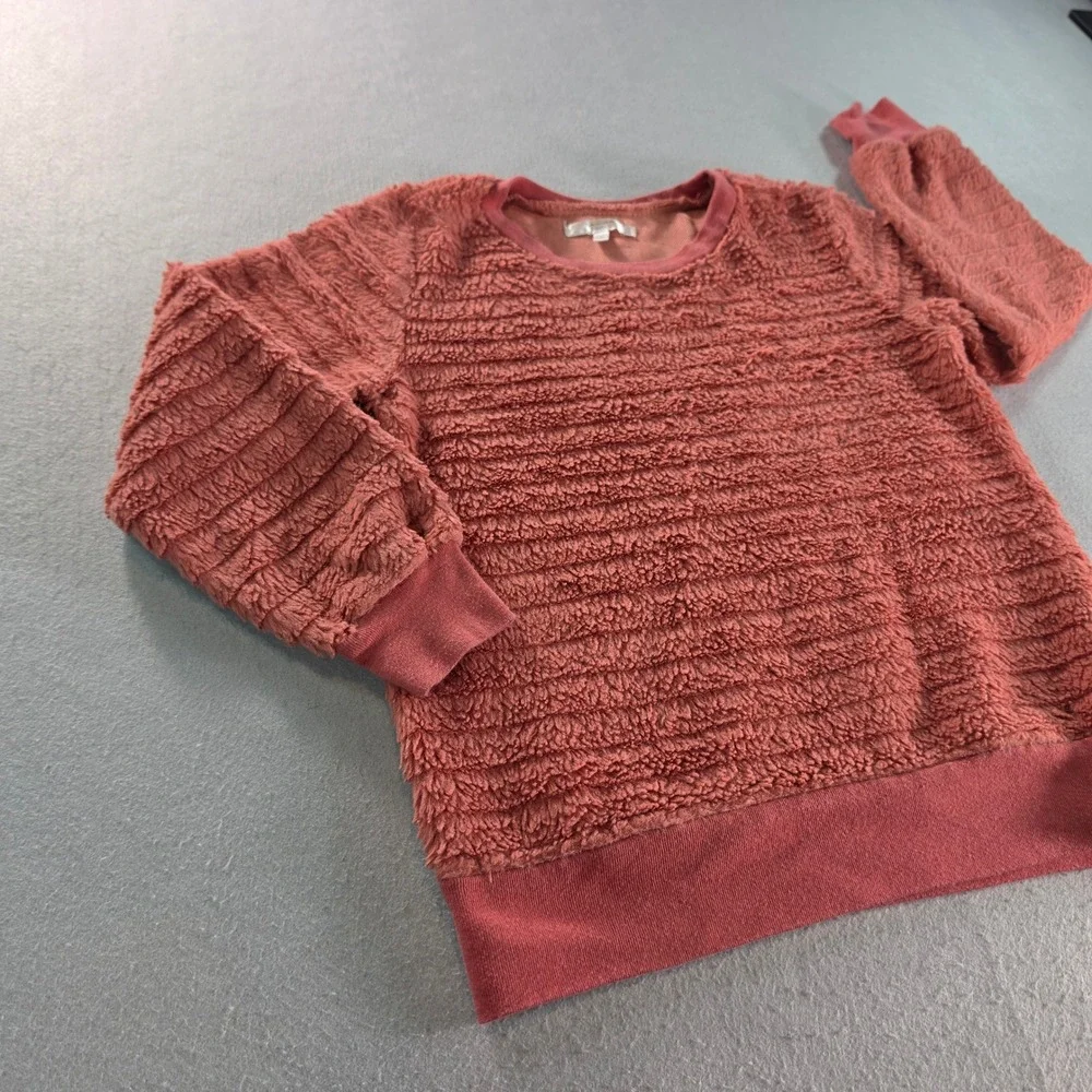 Tahari Girl Pink Faux Fur Textured Sweatshirt Pullover Size 8 Clay Terracotta